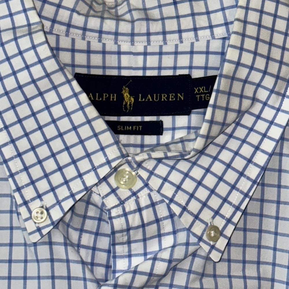 Ralph Lauren Slim Fit XXL button up Dress Shirt blue white checked - Picture 4 of 5